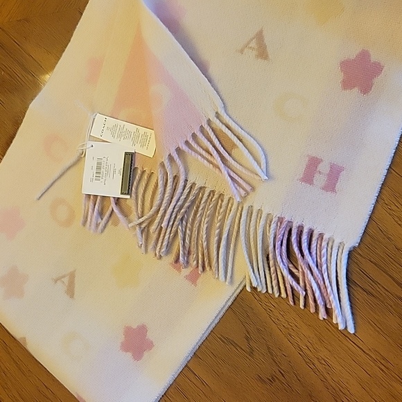 Coach Wool Scarf, New With Tags, Cream, Pink, Tan. - Picture 1 of 4